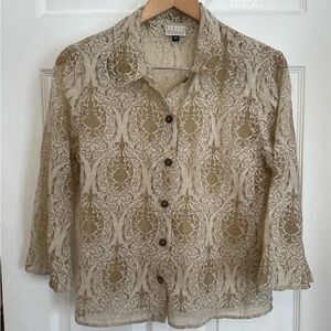 Sheer Burnout Top Vintage Button Down Size M Patterned Whimsigoth 90s Medium